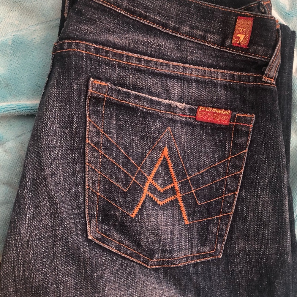 7 For All Mankind Indigo Jeans with Orange Stitching